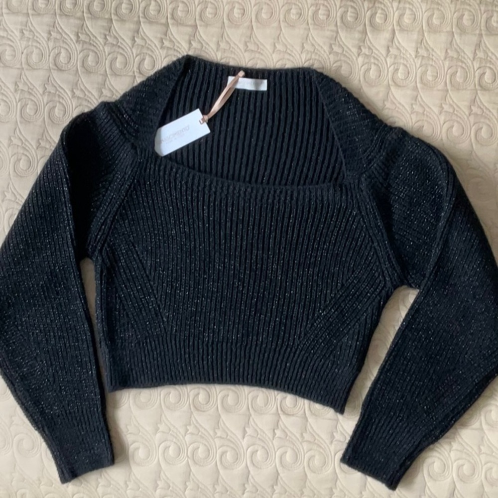 NWT Women's Rinascimento Knit / Square - Wide Neck Crop Top / Size S/M / Black - Picture 3 of 16